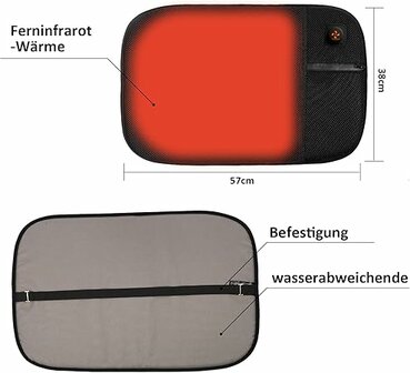 PowerHeat stadionkussen - Verwarmd zitkussen  - 3 warmtestanden - Voor evenementen, camping, wintersport, thuis en rolstoelgebruik - Zwart - 58x37 cm