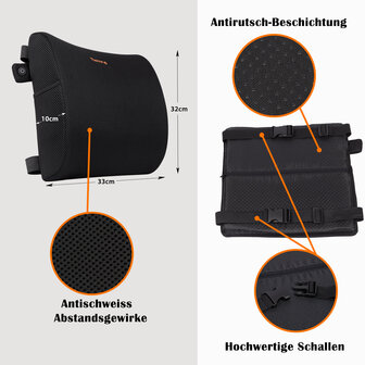 Thermrup&reg; - Ergonomisch verwarmd rugkussen - lendesteun - lendenkussen - orthopedisch kussen voor bureaustoel - Ademende stof met traag schuin vulling - draadloos met powerbank en met netvoeding