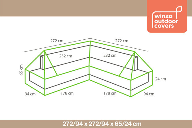 Winza Outdoor Covers - Premium - beschermhoes loungeset plateau 272 - Hoekbank - Afmeting : 272/94x272/94x65/24 cm - 2 jaar garantie