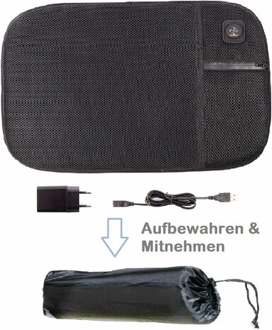 PowerHeat stadionkussen - Verwarmd zitkussen  - 3 warmtestanden - Voor evenementen, camping, wintersport, thuis en rolstoelgebruik - Zwart - 58x37 cm