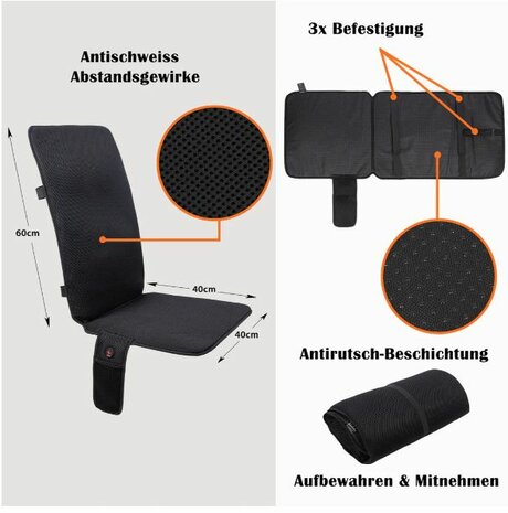 Thermrup - Verwarm zitkussen -  infrarood - 40 x 100 cm  + USB laadkabel - wasbaar - 3 warmtestanden  ( Zonder powerbank )